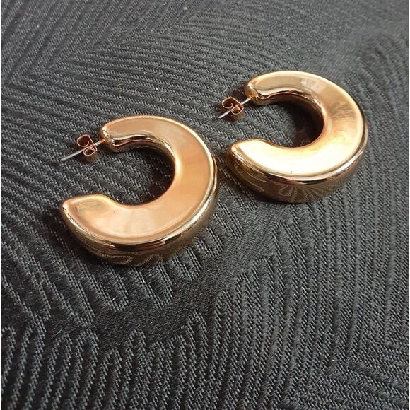 Zara Chunky Goldtone Hoop Earrings - Picture 15 of 16